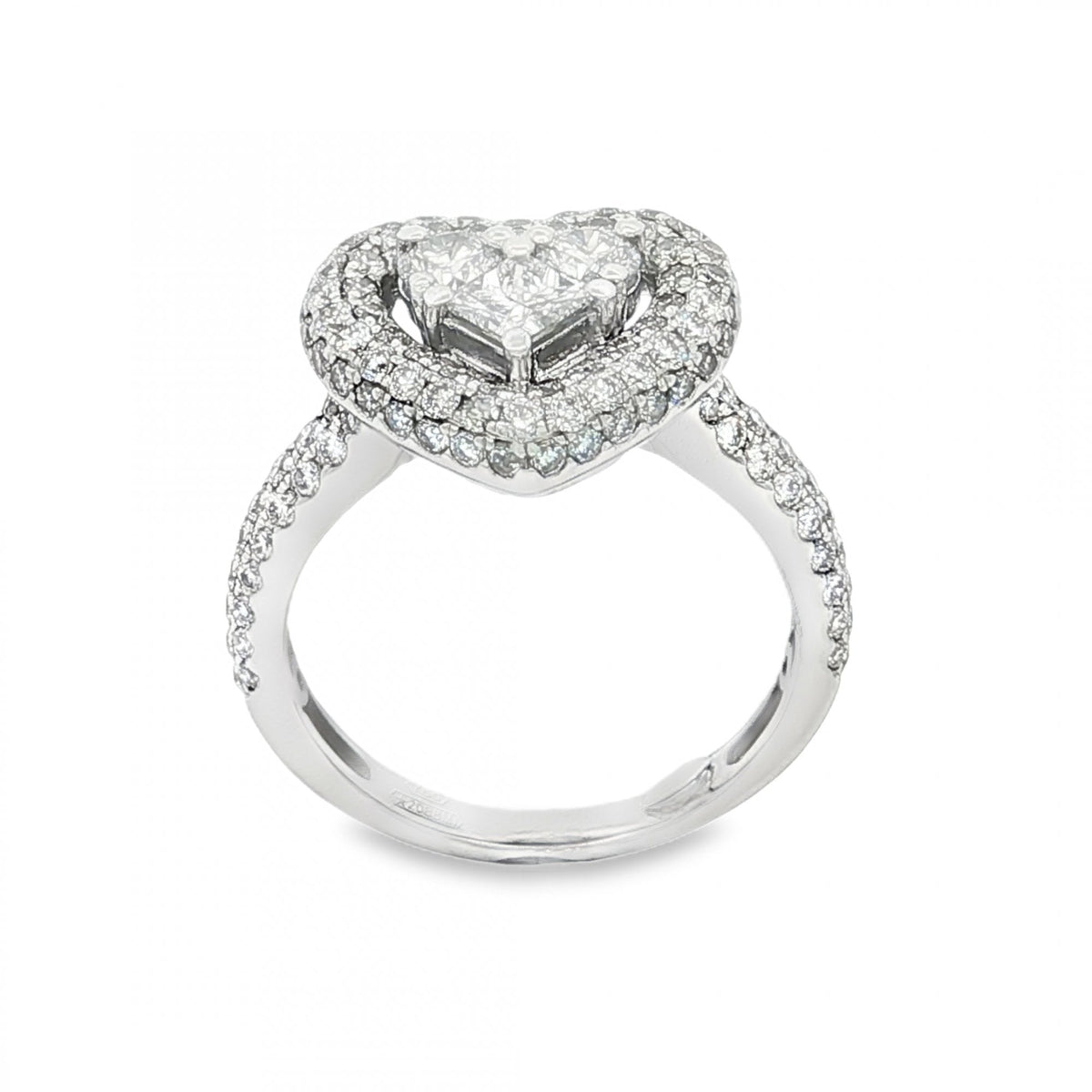 18ct White Gold Diamond Heart Cluster Ring - Size L - 1.50ct