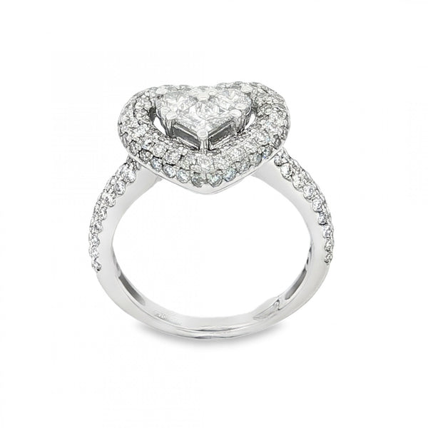 18ct White Gold Diamond Heart Cluster Ring - Size L - 1.50ct