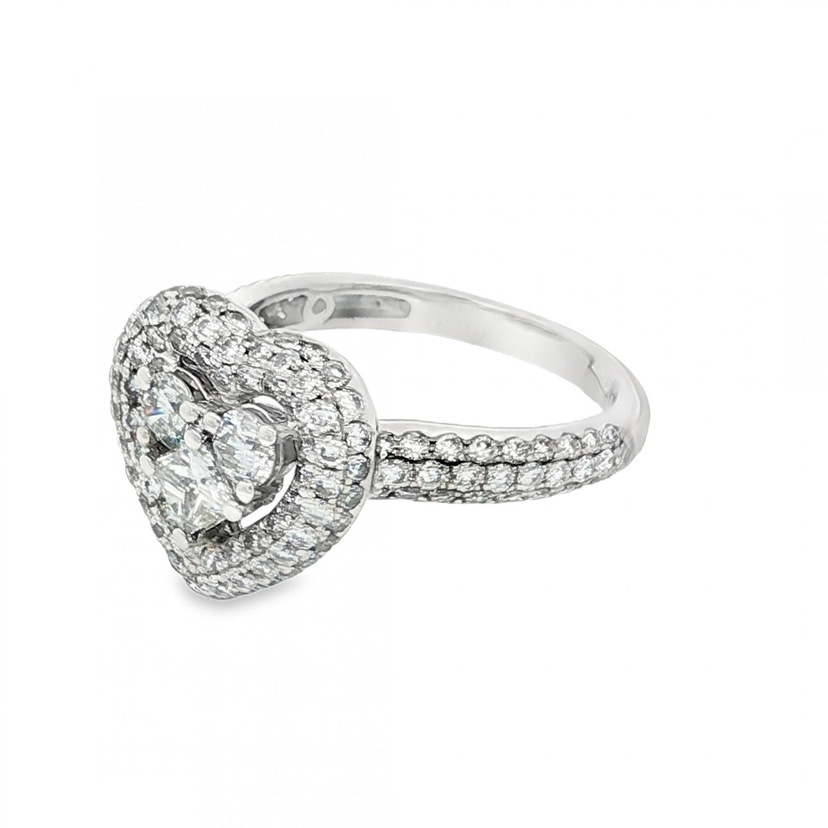 18ct White Gold Diamond Heart Cluster Ring - Size L - 1.50ct
