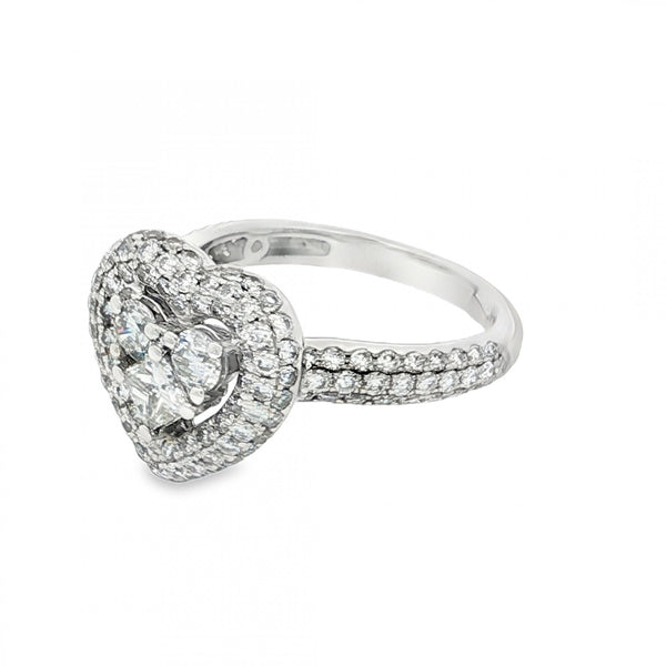 18ct White Gold Diamond Heart Cluster Ring - Size L - 1.50ct