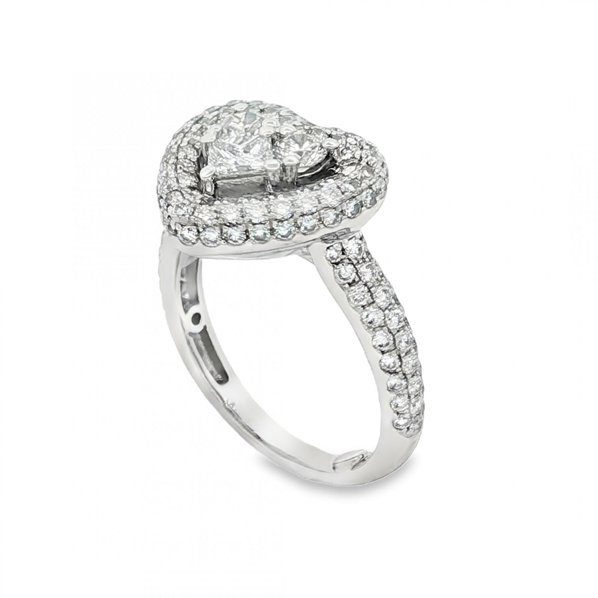18ct White Gold Diamond Heart Cluster Ring - Size L - 1.50ct