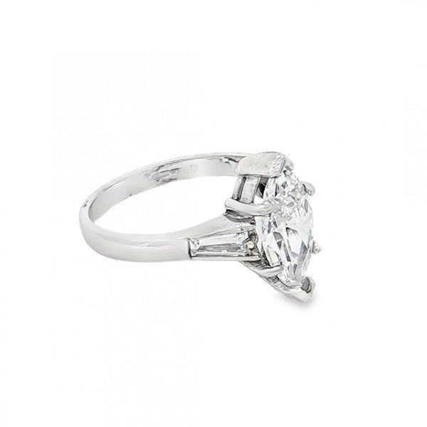 9ct White Gold Marquise CZ Solitaire Ring - Size M - 3.6g