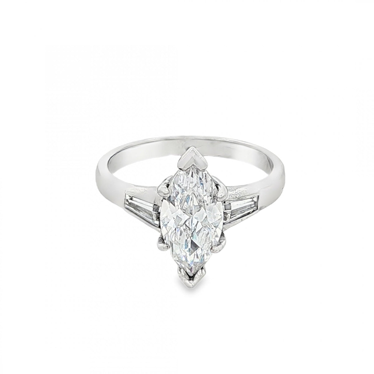 9ct White Gold Marquise CZ Solitaire Ring - Size M - 3.6g