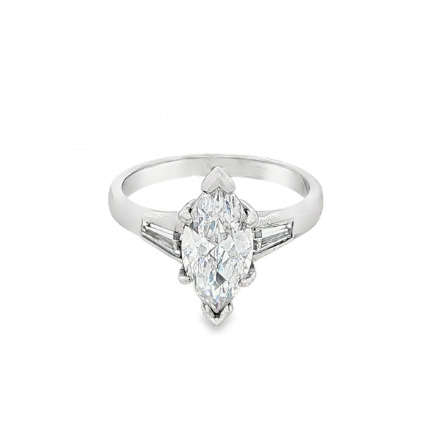 9ct White Gold Marquise CZ Solitaire Ring - Size M - 3.6g