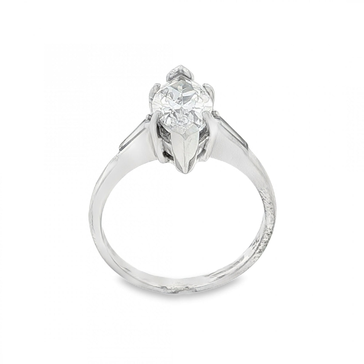 9ct White Gold Marquise CZ Solitaire Ring - Size M - 3.6g