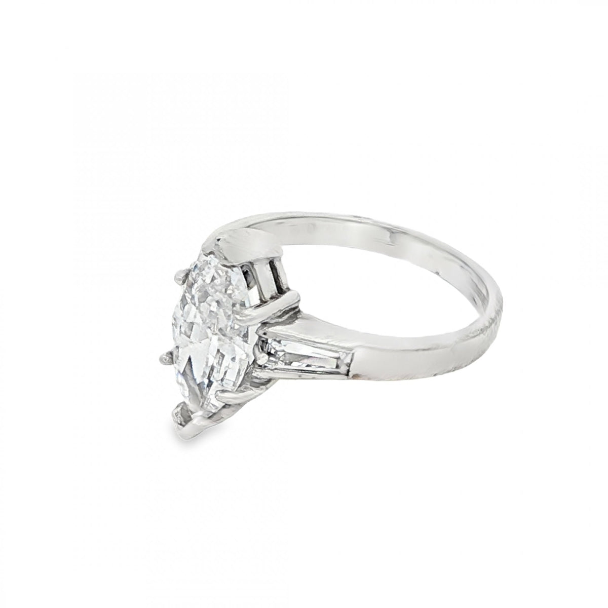 9ct White Gold Marquise CZ Solitaire Ring - Size M - 3.6g
