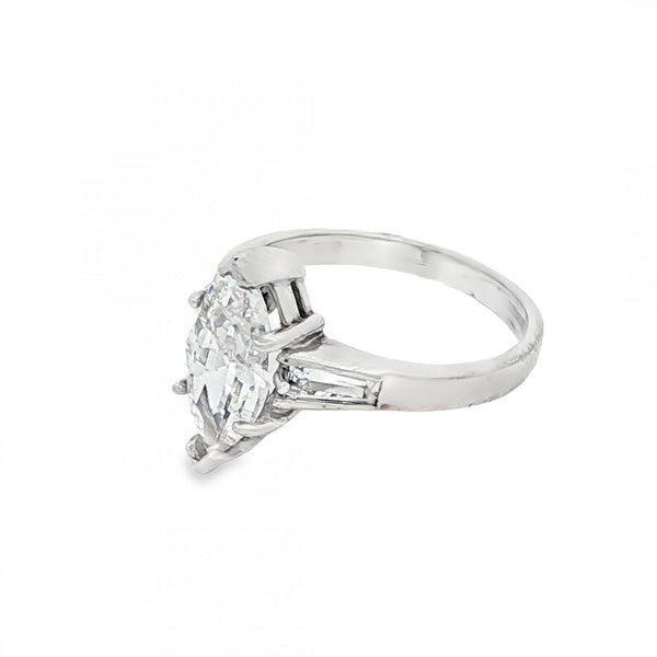 9ct White Gold Marquise CZ Solitaire Ring - Size M - 3.6g
