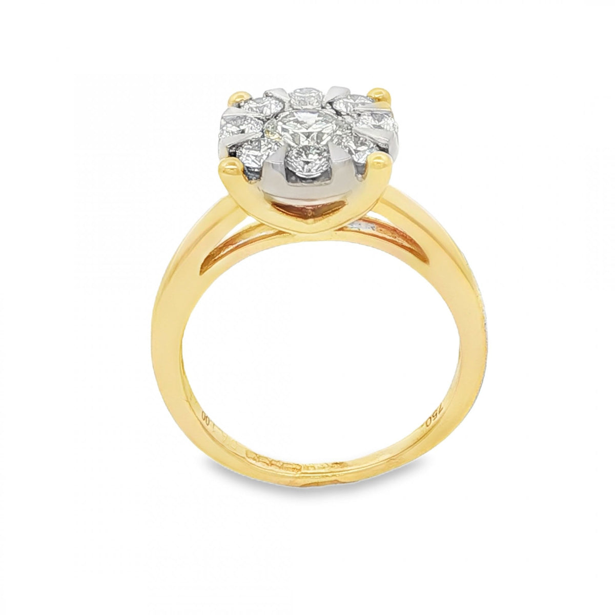 18ct Yellow Gold Diamond Cluster Ring - Size K½ - 1.00ct