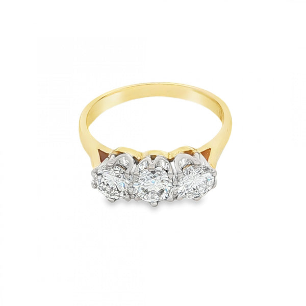 18ct White Gold Diamond Trilogy Ring - Size N - 1.24ct