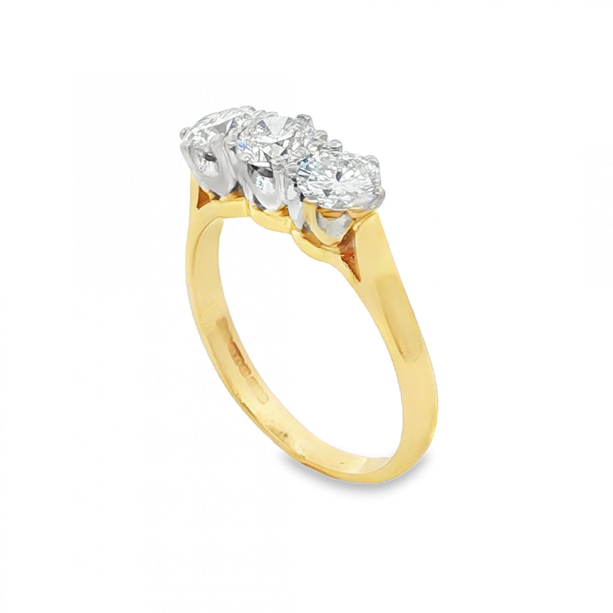 18ct White Gold Diamond Trilogy Ring - Size N - 1.24ct