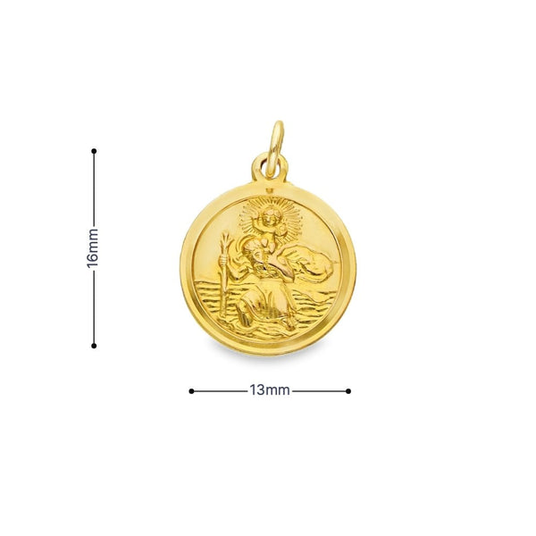 9ct Yellow Gold Round St. Christopher Pendant -13x16x1.5mm -1.5g