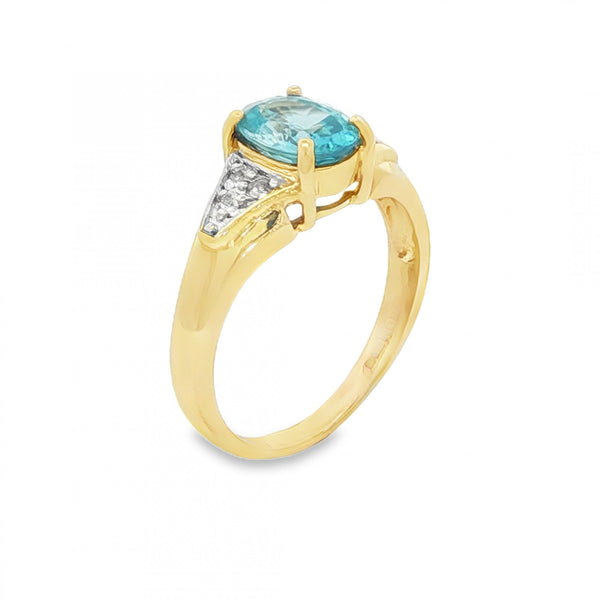 9ct Yellow Gold Aquamarine & CZ Ring - Size M½ - 1.00ct