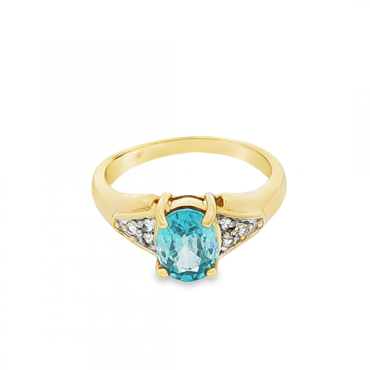 9ct Yellow Gold Aquamarine & CZ Ring - Size M½ - 1.00ct