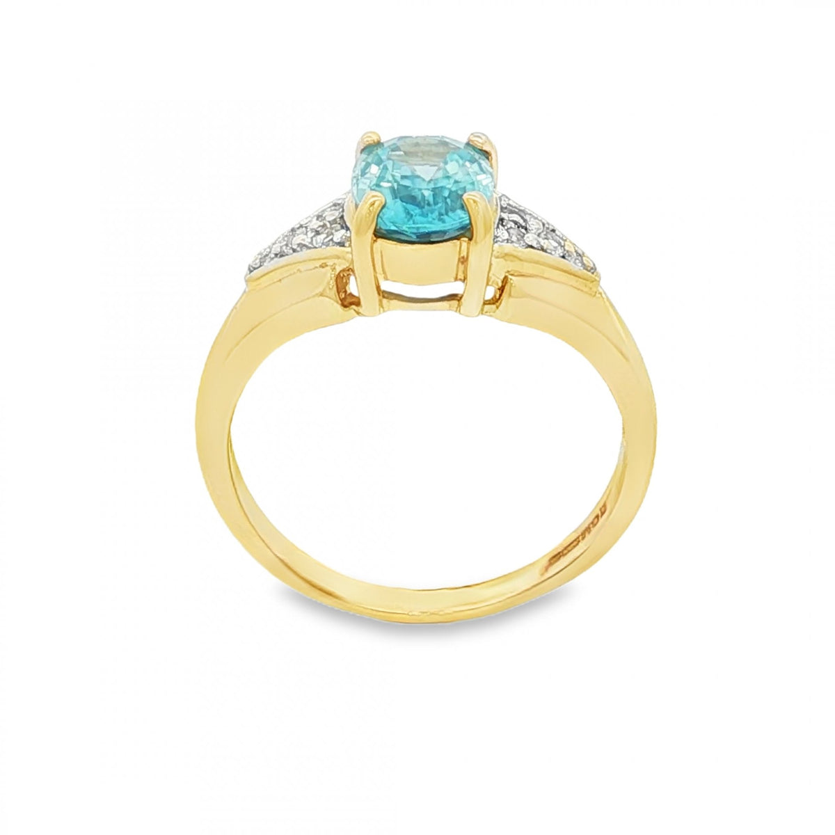 9ct Yellow Gold Aquamarine & CZ Ring - Size M½ - 1.00ct