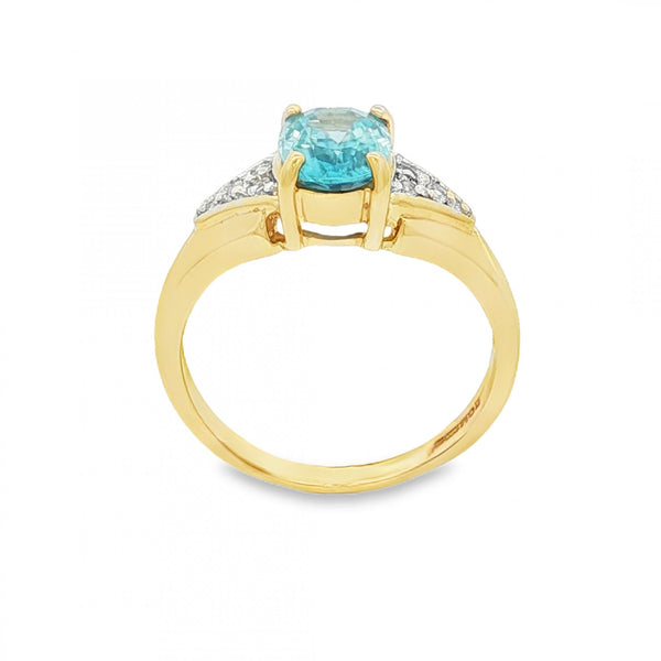 9ct Yellow Gold Aquamarine & CZ Ring - Size M½ - 1.00ct