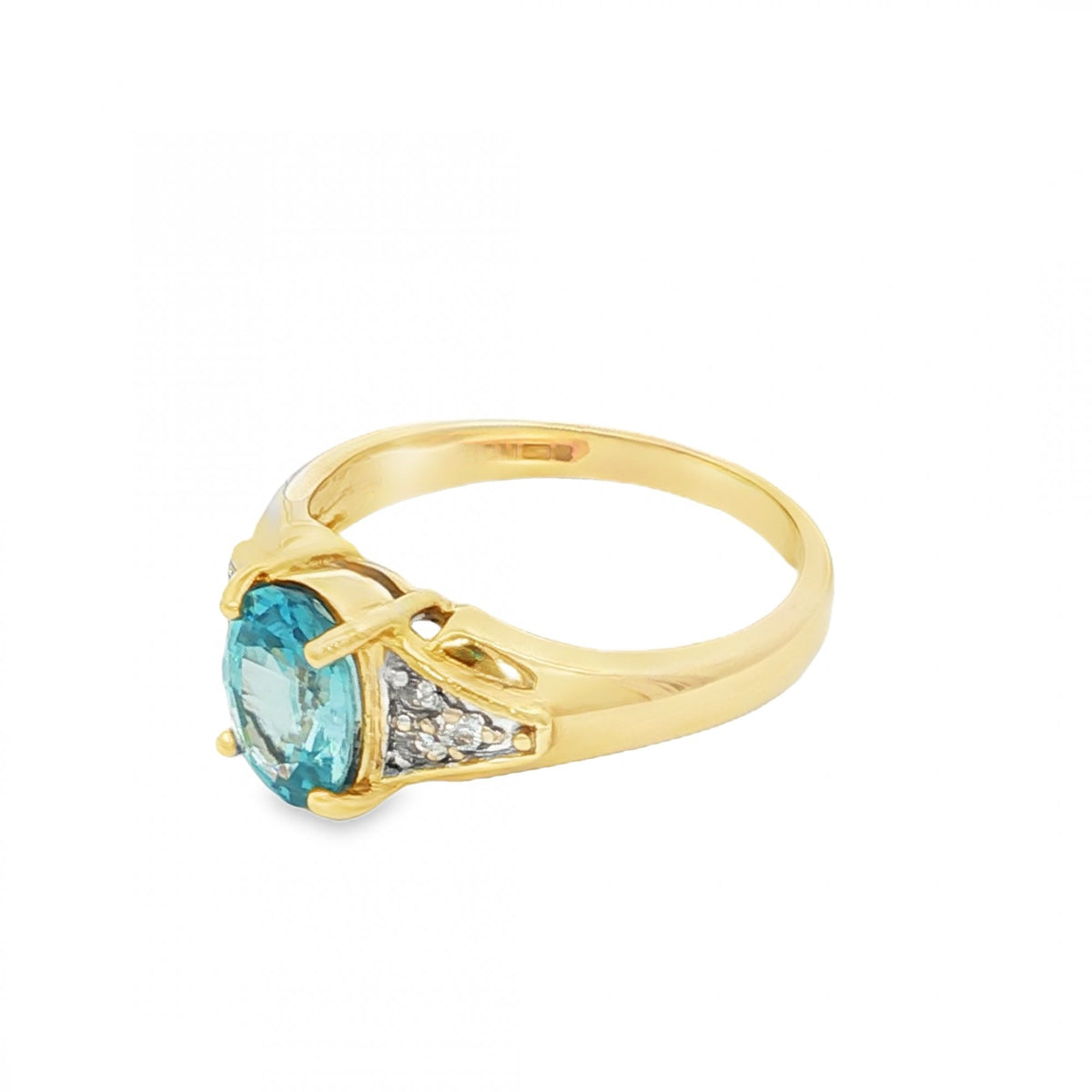 9ct Yellow Gold Aquamarine & CZ Ring - Size M½ - 1.00ct