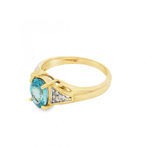 9ct Yellow Gold Aquamarine & CZ Ring - Size M½ - 1.00ct