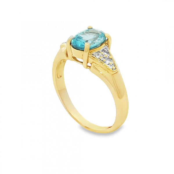 9ct Yellow Gold Aquamarine & CZ Ring - Size M½ - 1.00ct
