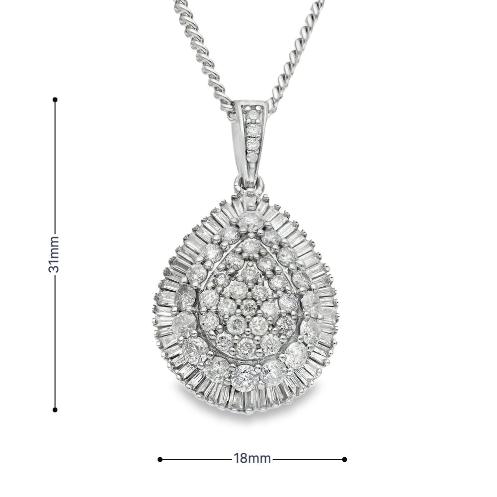 9ct White Gold Diamond Cluster Pendant & Curb Chain -20" -1.94ct
