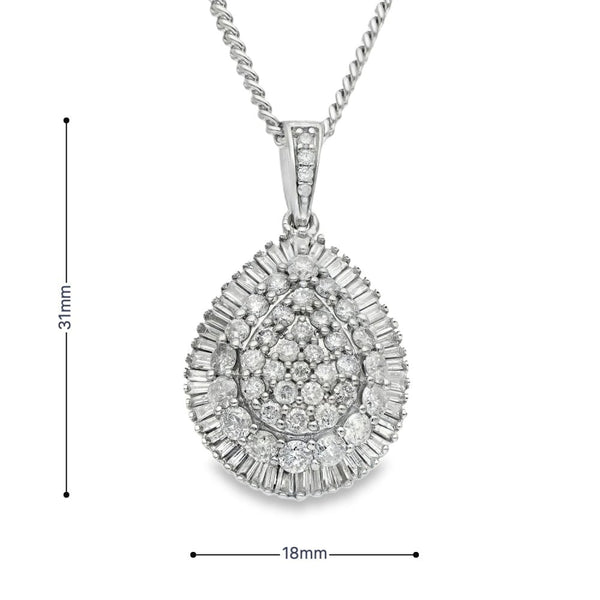 9ct White Gold Diamond Cluster Pendant & Curb Chain -20" -1.94ct