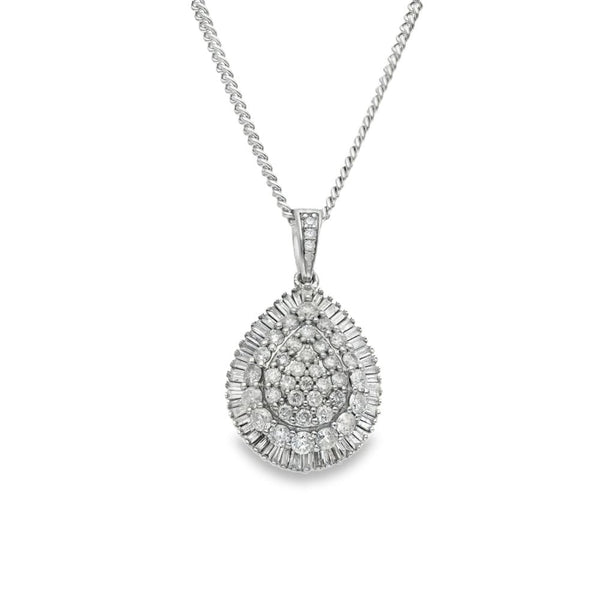 9ct White Gold Diamond Cluster Pendant & Curb Chain -20" -1.94ct