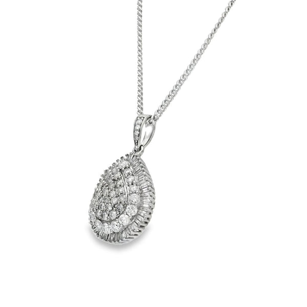 9ct White Gold Diamond Cluster Pendant & Curb Chain -20" -1.94ct