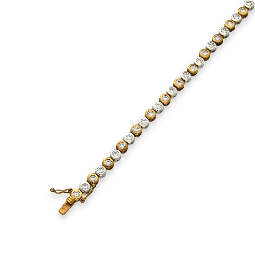 9ct Yellow & White Gold CZ Tennis Bracelet - 7" - 12.6g