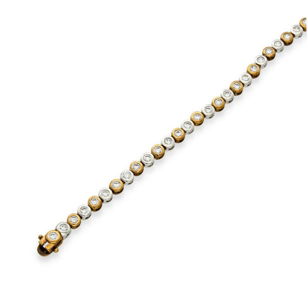9ct Yellow & White Gold CZ Tennis Bracelet - 7" - 12.6g
