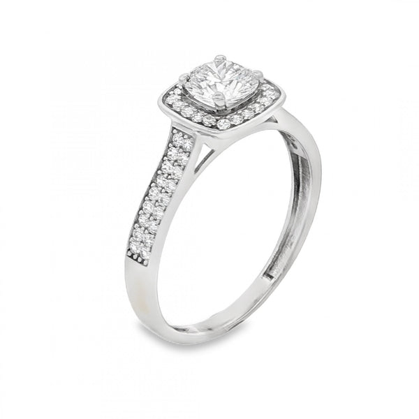 9ct White Gold CZ Square Cluster Ring - Size T - 2.4g