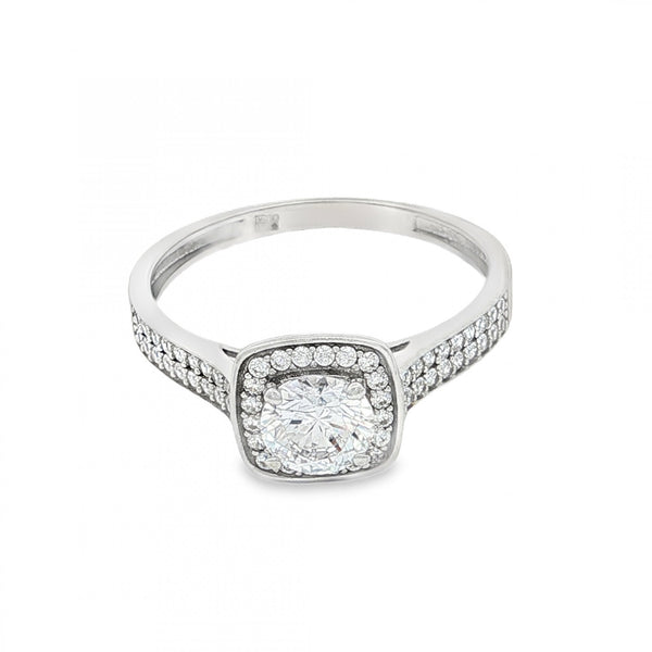 9ct White Gold CZ Square Cluster Ring - Size T - 2.4g
