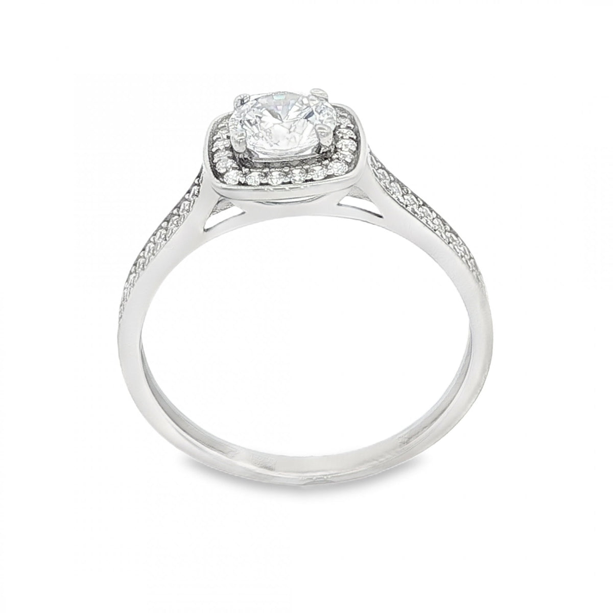 9ct White Gold CZ Square Cluster Ring - Size T - 2.4g