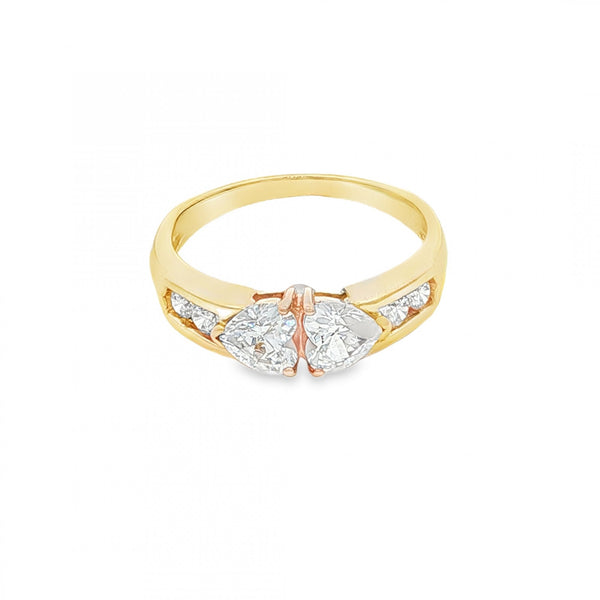 9ct Yellow Gold Double Heart CZ Dress Ring - Size M½ - 2.3g
