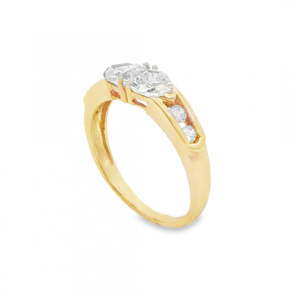 9ct Yellow Gold Double Heart CZ Dress Ring - Size M½ - 2.3g