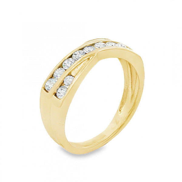 9ct Yellow Gold CZ Crossover Half-Eternity Ring - Size L - 2.6g