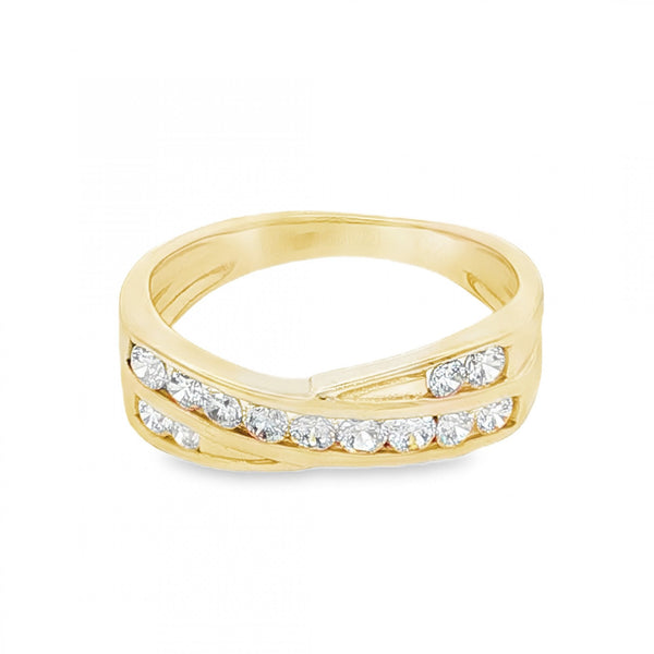 9ct Yellow Gold CZ Crossover Half-Eternity Ring - Size L - 2.6g