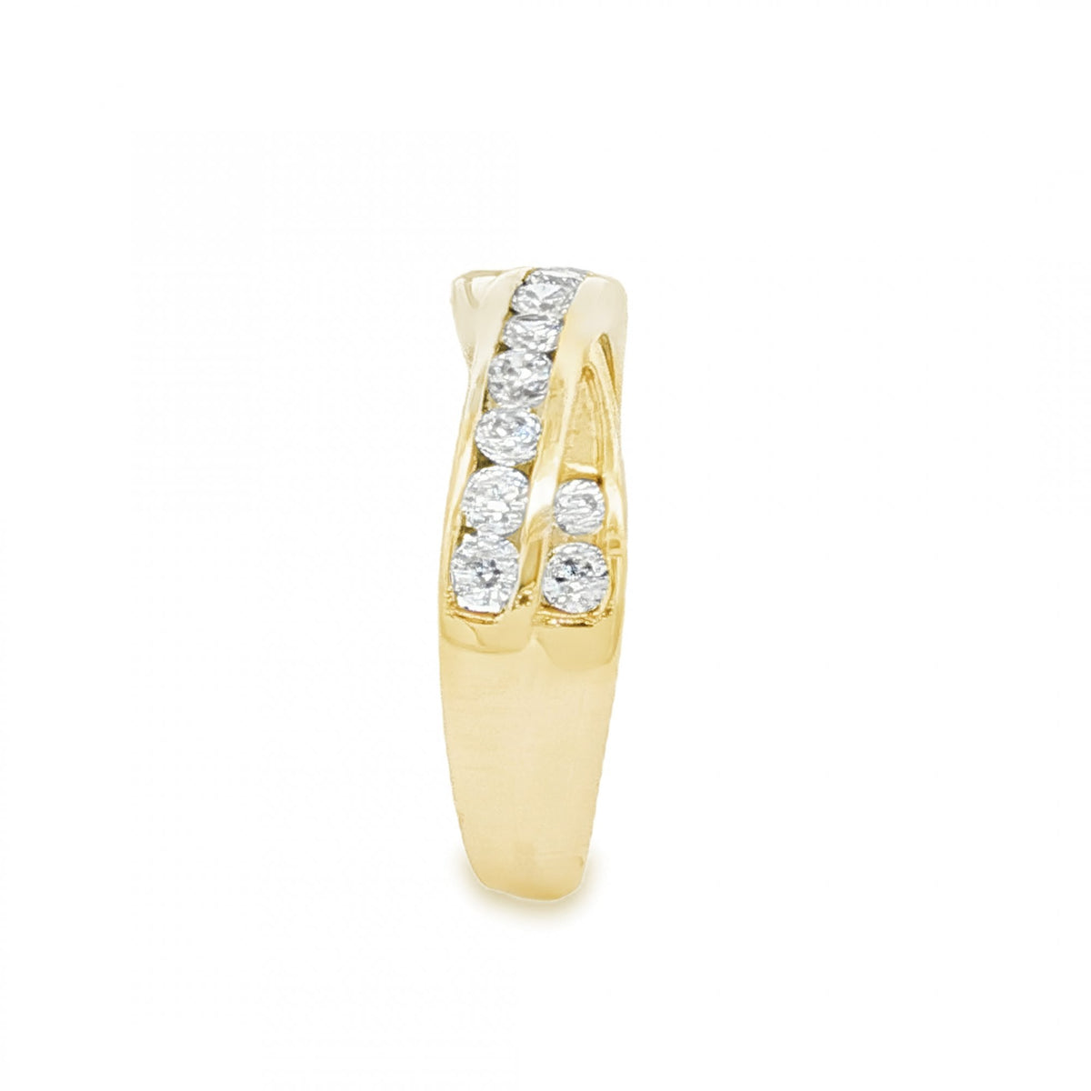 9ct Yellow Gold CZ Crossover Half-Eternity Ring - Size L - 2.6g