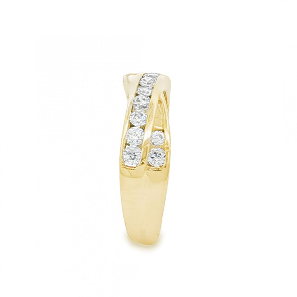 9ct Yellow Gold CZ Crossover Half-Eternity Ring - Size L - 2.6g