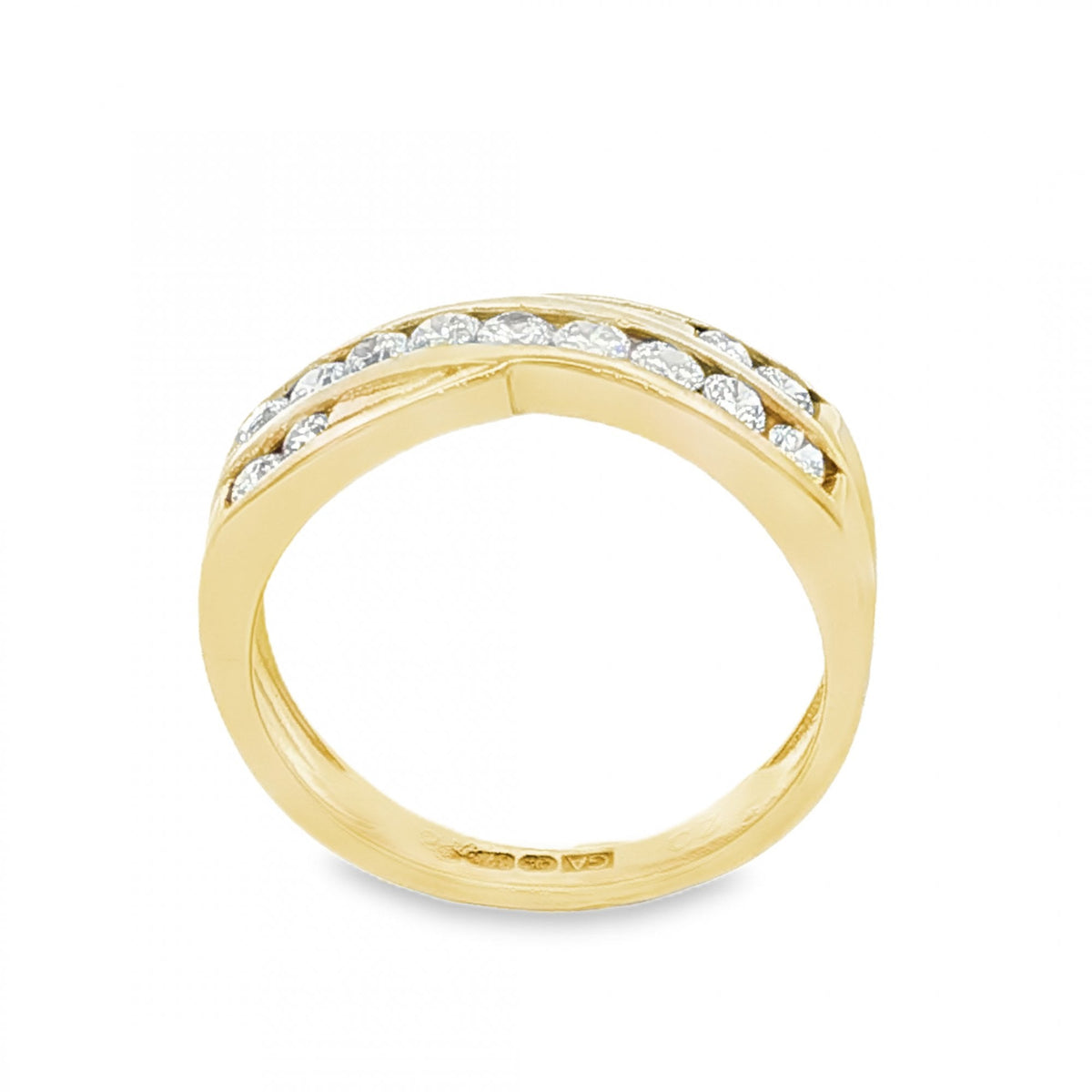 9ct Yellow Gold CZ Crossover Half-Eternity Ring - Size L - 2.6g