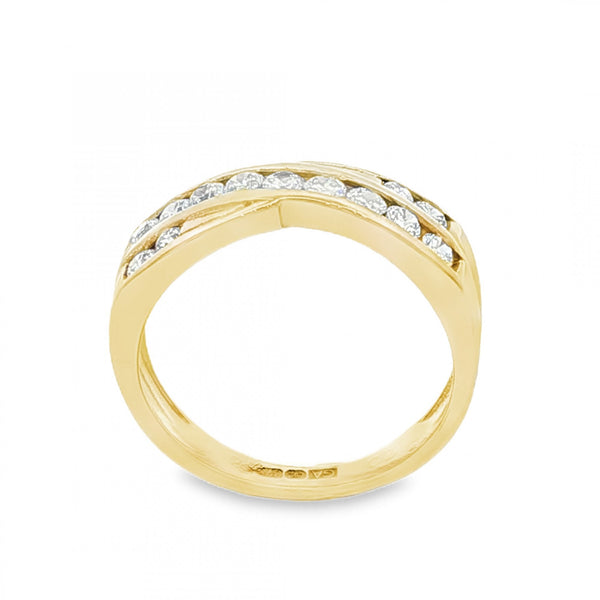 9ct Yellow Gold CZ Crossover Half-Eternity Ring - Size L - 2.6g