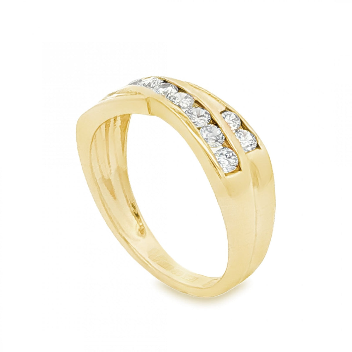 9ct Yellow Gold CZ Crossover Half-Eternity Ring - Size L - 2.6g