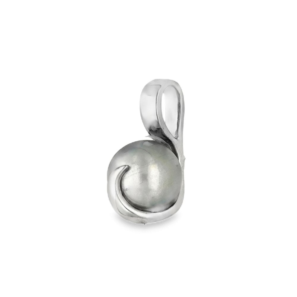 9ct White Gold Grey Pearl Swirl Pendant - 7x14x9mm - 1.3g