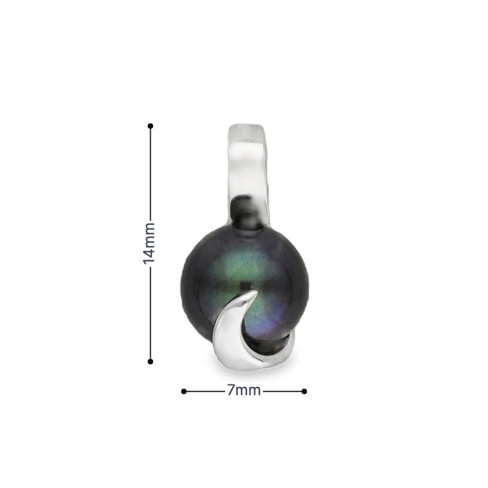9ct White Gold Black Pearl Swirl Pendant - 7x14x9mm - 1.2g