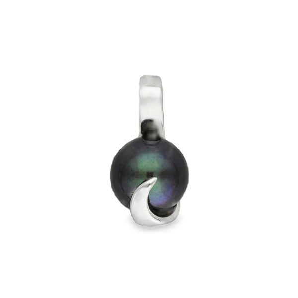9ct White Gold Black Pearl Swirl Pendant - 7x14x9mm - 1.2g