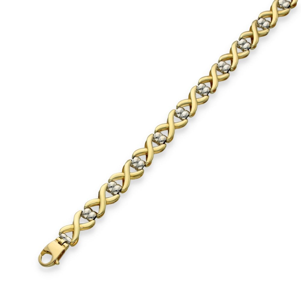 9ct Yellow & White Gold Kiss-Link Bracelet - 7" - 10.4g