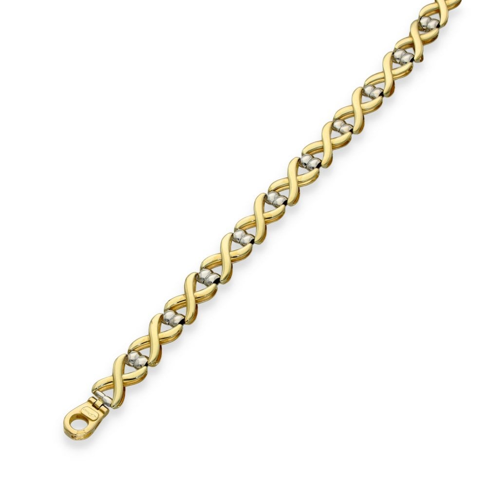 9ct Yellow & White Gold Kiss-Link Bracelet - 7" - 10.4g