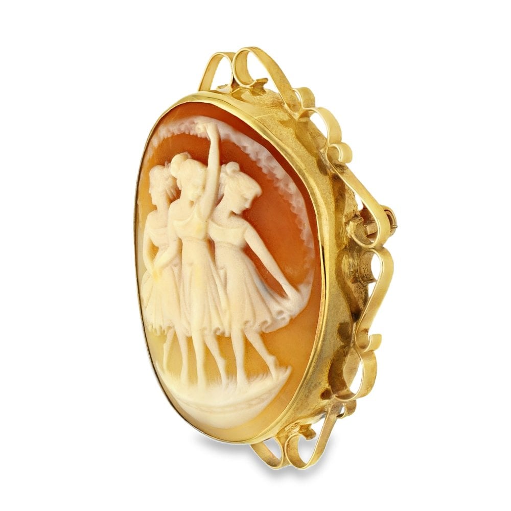 9ct Yellow Gold Three Graces Cameo Brooch - 37x44x13mm - 13.0g