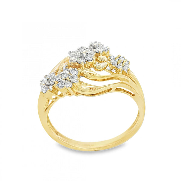 9ct Yellow Gold Diamond Flower Cluster Ring - Size P - 0.35ct