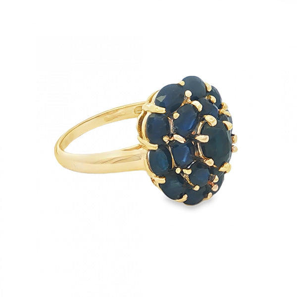 9ct Yellow Gold Sapphire Cluster Ring - Size P - 3.7g