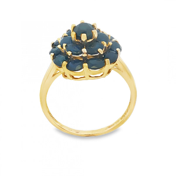 9ct Yellow Gold Sapphire Cluster Ring - Size P - 3.7g