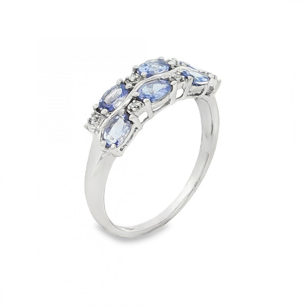 9ct White Gold Tanzanite & Diamond Cluster Ring - Size P - 2.5g